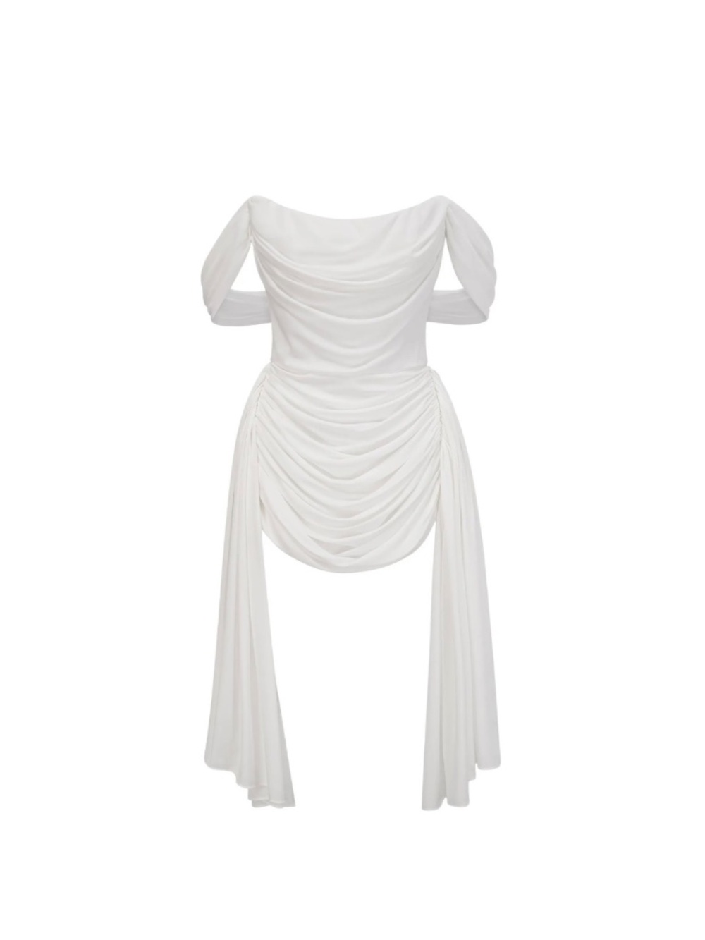 New White Ribbon-design Ruched Mini Dress - Picture 2 of 4